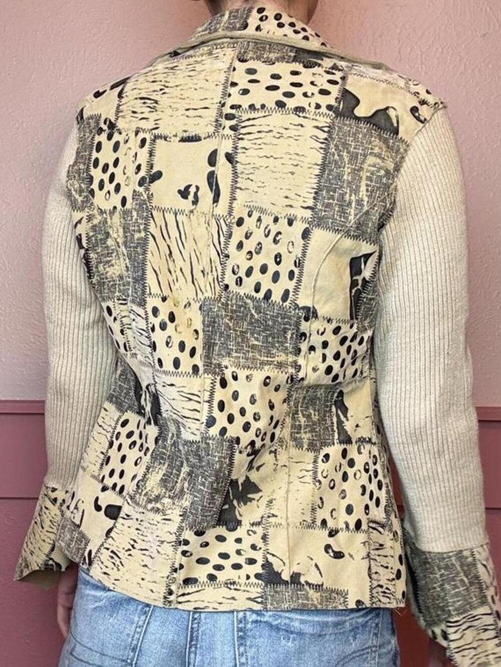 animal patchwork jacket cream black bell sleeves early 2000s vintage y2k - Picture 5 of 8